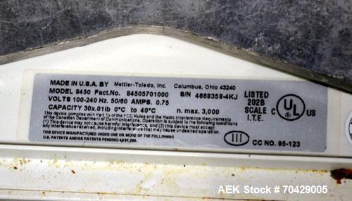 Used Mettler-Toledo Stand Alone Scale, Model 8540. Maximum capacity 30 pounds, readability 0.01 pounds. 17-3/4’’ X 11’’ Stainless steel platform. Digital readout with printer.