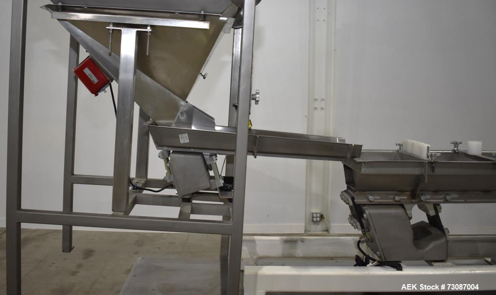 Used- Weigh Right Model IQ-SHUTTLE SP Linear Bulk Dribble Scale. Infeed hopper with Syntron model BF-2-B magnetic feeder. Fe...