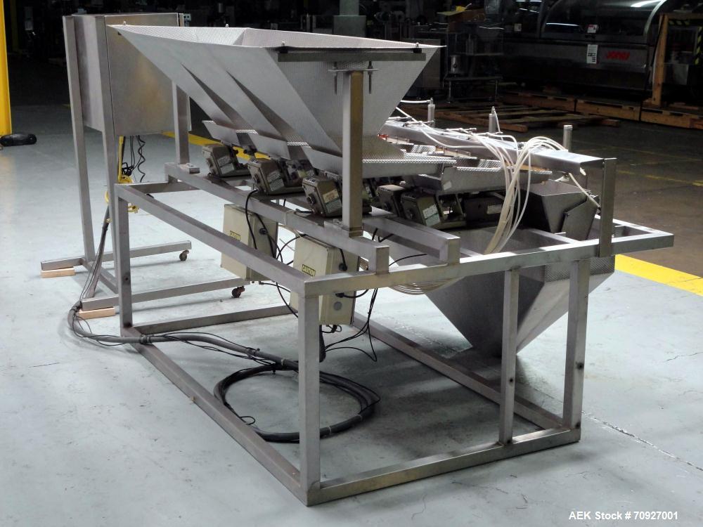 Used Weigh Right PMB-3 Net Weigh Scale System. Capable of speeds up to 45 containers per minute (Depending on product and fill volume). Fill volume range: 3 - 10 lbs, with accuracy of 0 - 0.01 lbs. (...