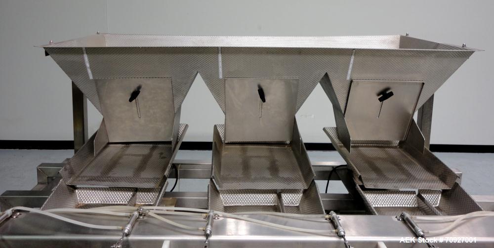 Used Weigh Right PMB-3 Net Weigh Scale System. Capable of speeds up to 45 containers per minute (Depending on product and fill volume). Fill volume range: 3 - 10 lbs, with accuracy of 0 - 0.01 lbs. (...