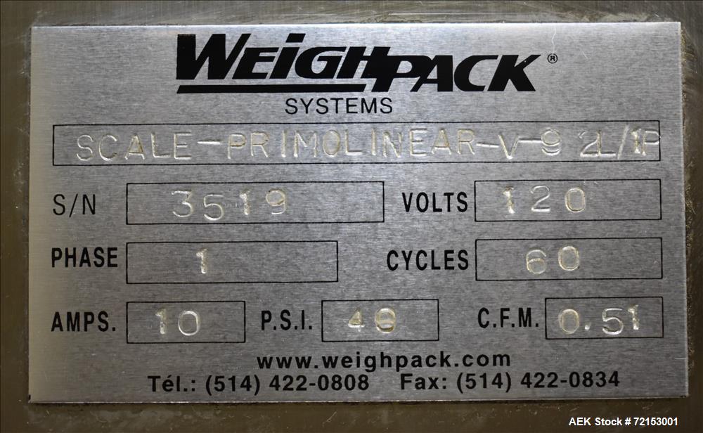 Used- Weighpack Primo Linear V-9-2L/1F Linear Scale Filler.