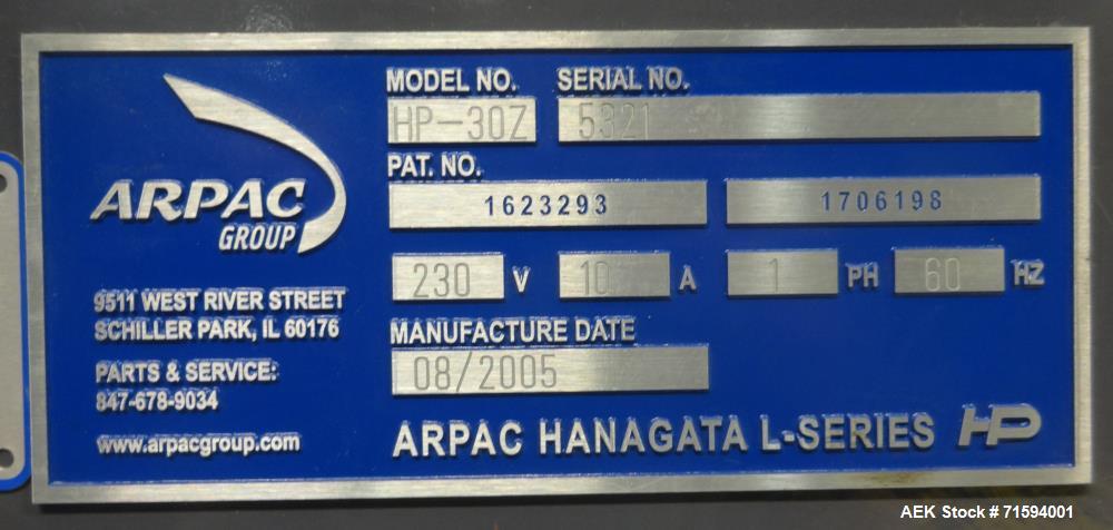 Used Arpac Hanagata Model HP-30Z Automatic L Bar Sealer