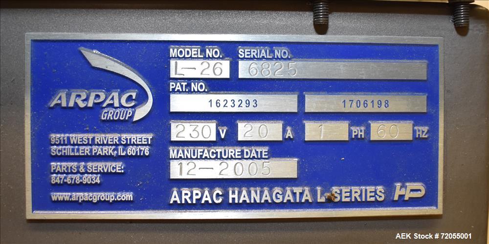 Used Arpac Hanagata Model L-26 Automatic L-Bar Sealer. Includes Arpac Vision He