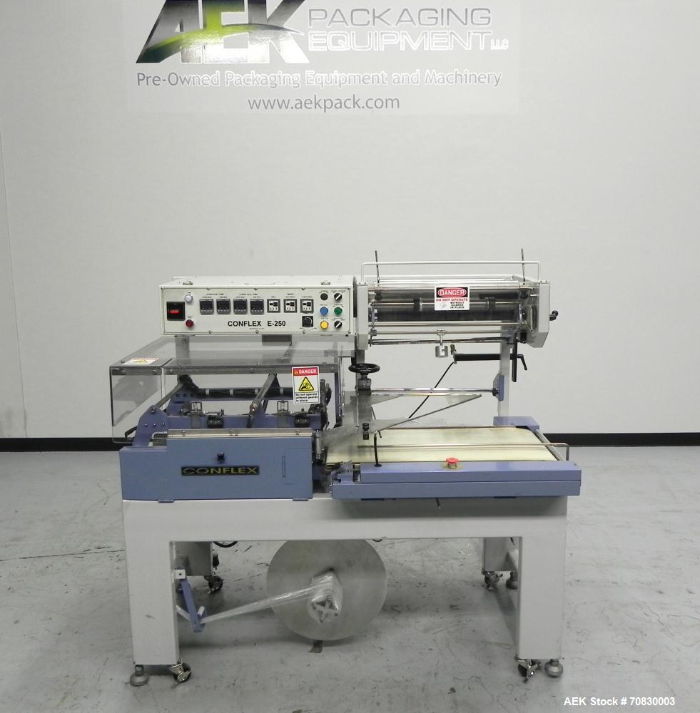 Used- Conflex Model E-250 HS Automatic L Bar Sealer and Shrink Wrapper. The model E-250 HS is capable of speeds up to 35 pac...