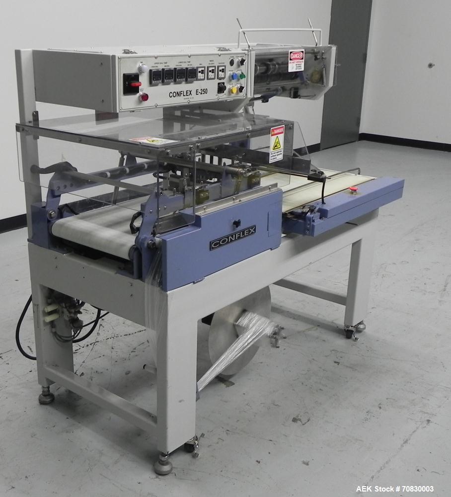 Used- Conflex Model E-250 HS Automatic L Bar Sealer and Shrink Wrapper. The model E-250 HS is capable of speeds up to 35 pac...