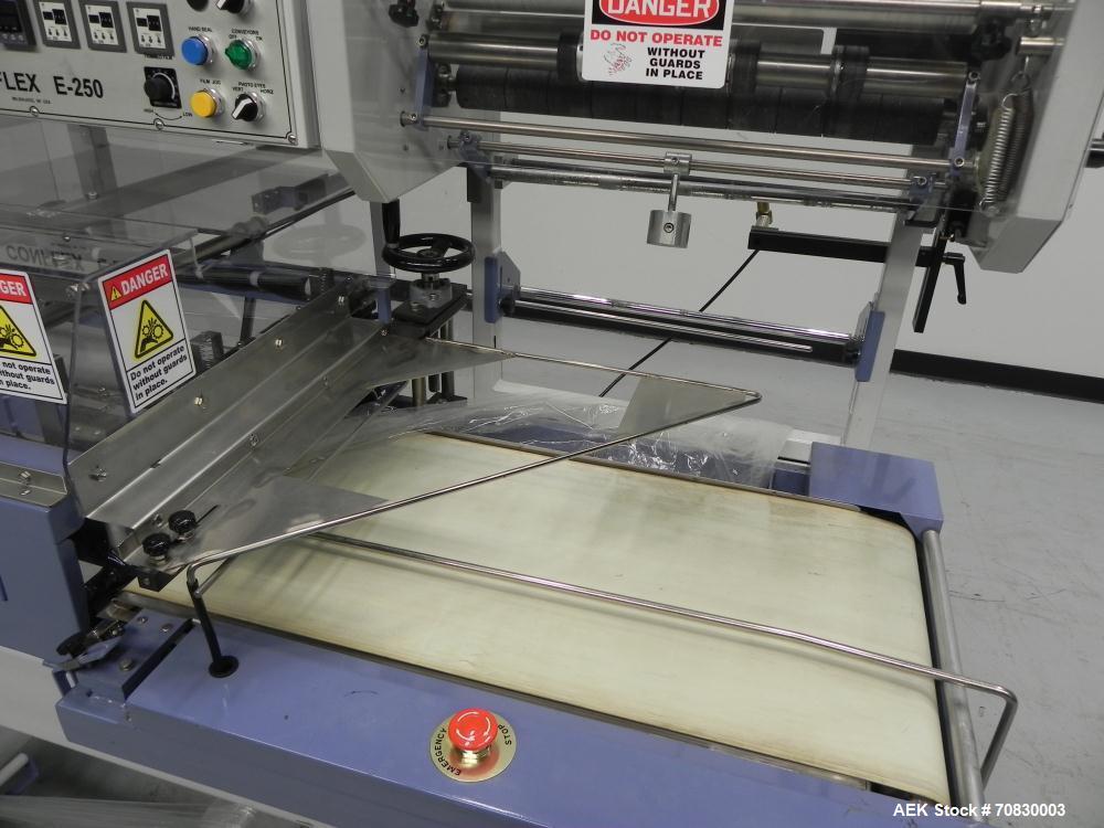 Used Conflex Model E-250 HS Automatic L Bar Sealer and Shrink Wrapper. The model E-250 HS is capable of speeds up to 35 packages per minute. Seal bar is 17" wide x 22" long with max height of 5". Has...