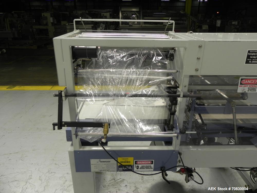 Used Conflex Model E-250 HS Automatic L Bar Sealer and Shrink Wrapper. The model E-250 HS is capable of speeds up to 35 packages per minute. Seal bar is 17" wide x 22" long with max height of 5". Has...