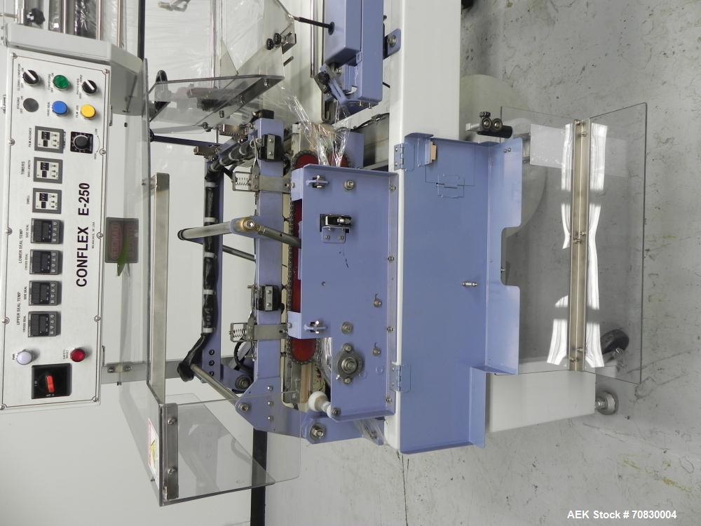 Used Conflex Model E-250 HS Automatic L Bar Sealer and Shrink Wrapper. The model E-250 HS is capable of speeds up to 35 packages per minute. Seal bar is 17" wide x 22" long with max height of 5". Has...