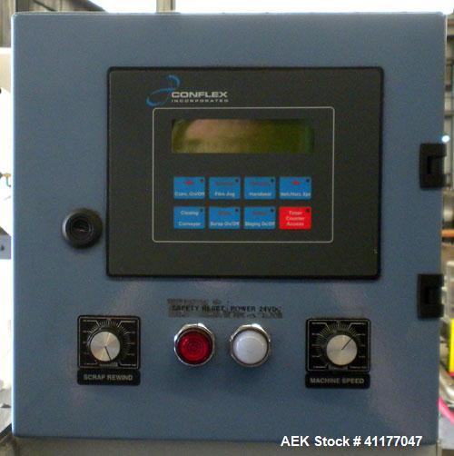 Used Conflex Automatic L Bar Sealer, Model E250 AC. Capable of speeds up to 30 packages per minute, and 100 feet per minute of film. Maximum seal dimensions 19" wide x 24" long x 8" high. Maximum cen...