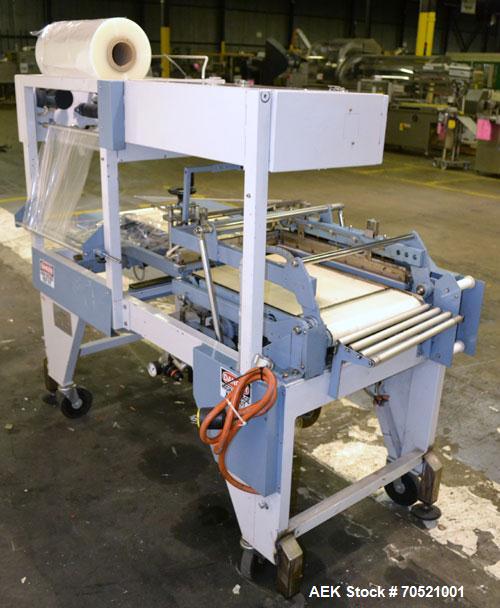 Used Conflex Model E-250C Automatic L Bar Sealer and Shrink Wrapper. Capable of speeds up to 35 packages per minute. Seal bar is 16" wide x 24" long with max height of 8". Has max centerfolded film w...