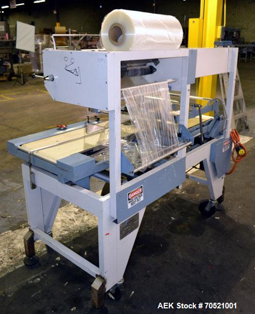 Used Conflex Model E-250C Automatic L Bar Sealer and Shrink Wrapper. Capable of speeds up to 35 packages per minute. Seal bar is 16" wide x 24" long with max height of 8". Has max centerfolded film w...