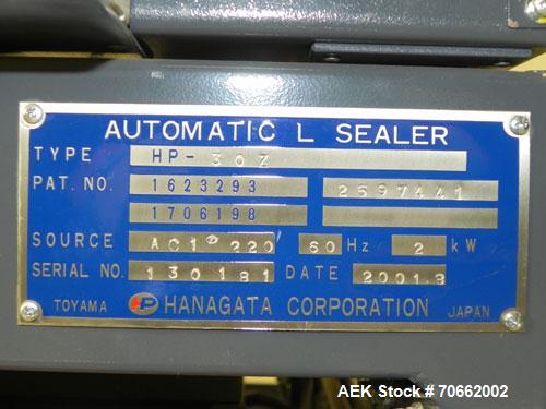 Used Arpac Hanagata Model HP-30Z Automatic L Bar Sealer. Capable of speeds up to 40 packages per minute. 45-90 fpm conveyor speed. Has a maximum package size: OF 1.5"- 19" (width) across, 4" - 16.5" ...