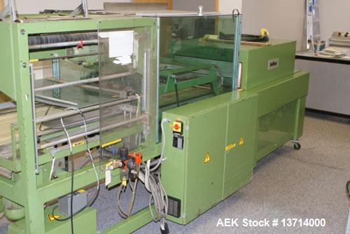 Used Kallfass Universal 8060/100 is an automatic L-Bar sealer manufactured in Germany in 1993. It will handle packages up to 800mm wide x 600mm deep x 100mm tall (31-7/16 x 23-1/2 x 3-7/8).