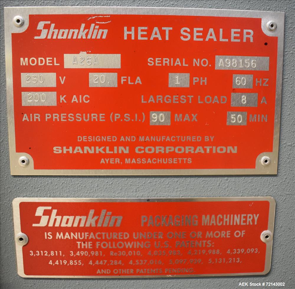 Used Shanklin Automatic L-Bar Sealer, Model A26A w/Shanklin T7XL shrink tunnel