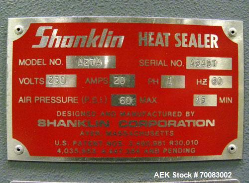 Used Shanklin Automatic L Bar Sealer, Model A27A