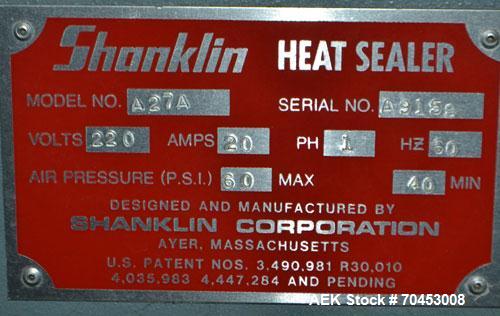 Used Shanklin Automatic L Bar Sealer, Model A27A