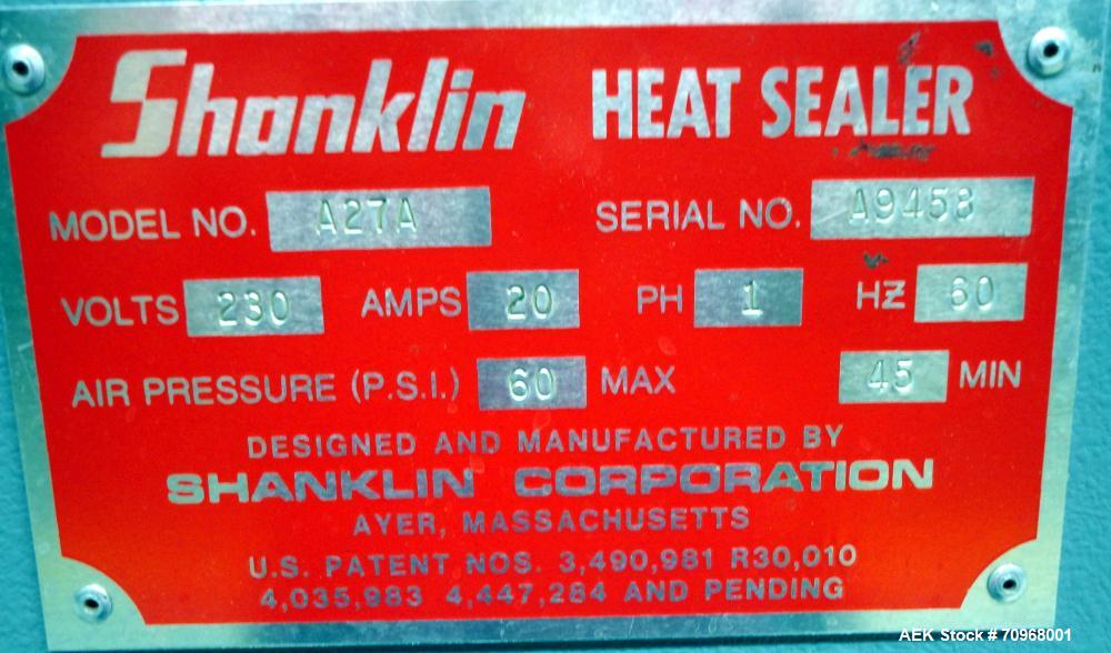 Used Shanklin Model A27A Automatic L Bar Sealer
