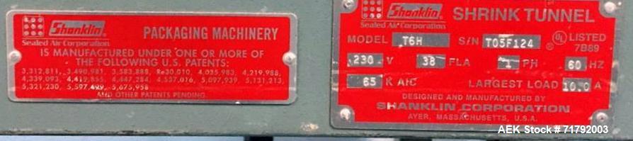 Used Shanklin M-22 Multi-Packer L-Sealer Shrink Wrapper with T6H Tunnel. Package speeds up to 25 bundles per minute (single stroke). Max seal area: 15" w x 24" l, minmum product length: 1.5". Maximum...