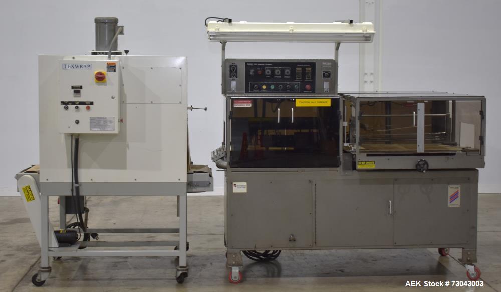 Used- TPA Model 1000 Automatic L-Bar Shrink Wrapper with Texwrap Model T1322 Shrink Tunnel. Wrapper has approximate 19"W x 2...