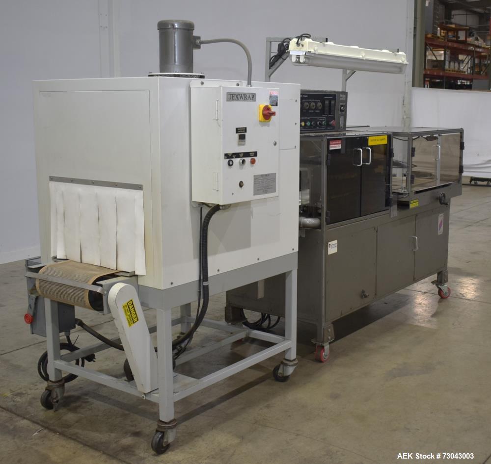 Used- TPA Model 1000 Automatic L-Bar Shrink Wrapper with Texwrap Model T1322 Shrink Tunnel. Wrapper has approximate 19"W x 2...