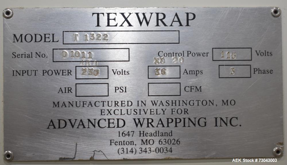 Used- TPA Model 1000 Automatic L-Bar Shrink Wrapper with Texwrap Model T1322 Shrink Tunnel. Wrapper has approximate 19"W x 2...