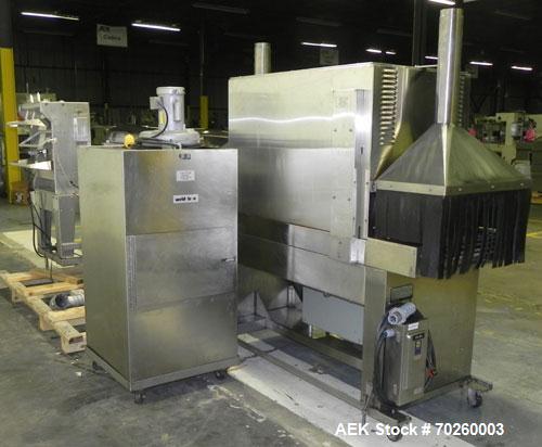 Used Weldotron 5962 Stainless Steel Automatic L-bar Sealer capable of speeds up to 25 packages per minute. Has an 18" wide x 22" long seal area with a maximum package height of approximately 6". Pnue...