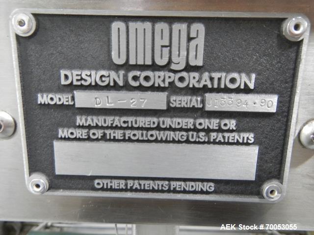 Used-One (1) used Omega dual lane shrink bundler, model DL-27, speeds up to 240 containers/minute, approximately 27" wide se...