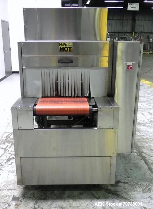 Used API Model DuraTech 2000-S-PH Pharmaceutical Shrink Bundler. Machine is capable of speeds up to 100 bottles/packages per minute (depending on pattern and size). Can handle containers up to 8" (he...