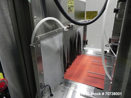 Used API Model DuraTech 2000-S-PH Pharmaceutical Shrink Bundler. Machine is capable of speeds up to 100 bottles/packages per minute (depending on pattern and size). Can handle containers up to 8" (he...