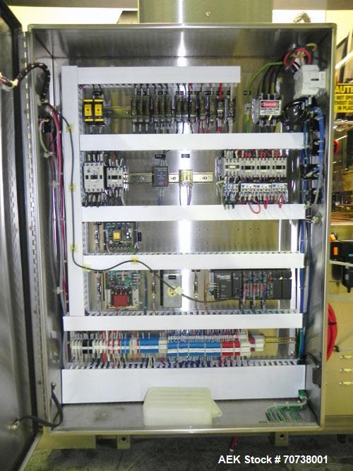 Used API Model DuraTech 2000-S-PH Pharmaceutical Shrink Bundler. Machine is capable of speeds up to 100 bottles/packages per minute (depending on pattern and size). Can handle containers up to 8" (he...