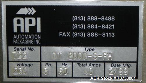 Used API Model DuraTech 2000-S-PH Pharmaceutical Shrink Bundler. Machine is capable of speeds up to 100 bottles/packages per minute (depending on pattern and size). Can handle containers up to 8" (he...