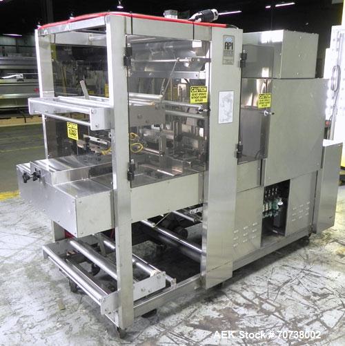 Used API Model DuraTech 2000-S-PH Pharmaceutical Shrink Bundler. Machine is capable of speeds up to 100 bottles/packages per minute (depending on pattern and size). Equipped with 20"seal bar for max ...