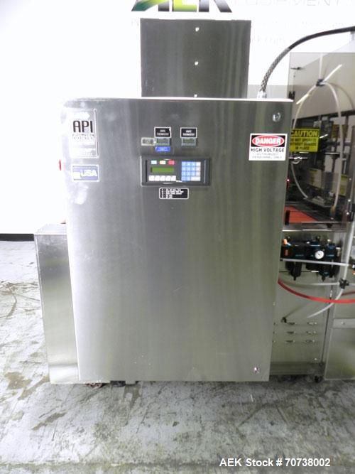 Used API Model DuraTech 2000-S-PH Pharmaceutical Shrink Bundler. Machine is capable of speeds up to 100 bottles/packages per minute (depending on pattern and size). Equipped with 20"seal bar for max ...
