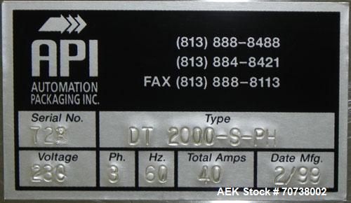Used API Model DuraTech 2000-S-PH Pharmaceutical Shrink Bundler. Machine is capable of speeds up to 100 bottles/packages per minute (depending on pattern and size). Equipped with 20"seal bar for max ...
