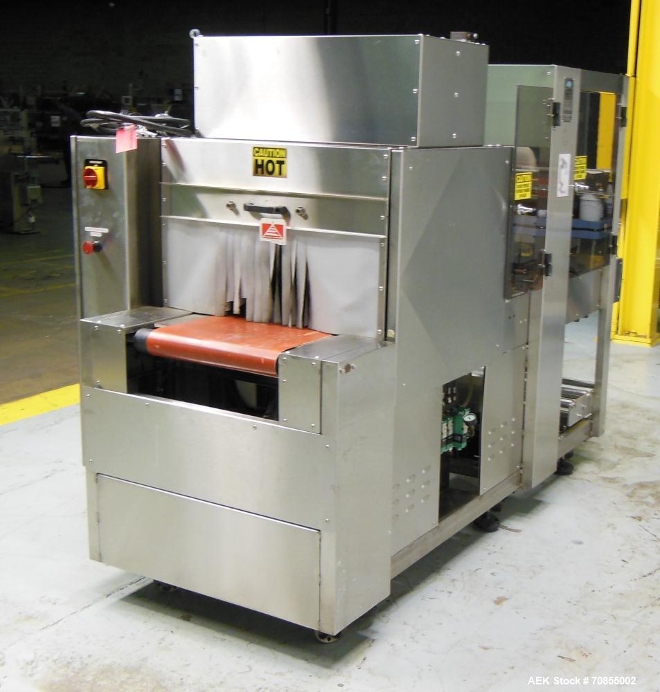 Used API Model DuraTech 2000-S-PH Pharmaceutical Shrink Bundler. Machine is capable of speeds up to 100 bottles/packages per minute (depending on pattern and size). Can handle containers up to 8" (he...