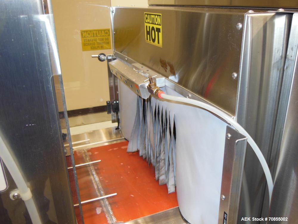 Used API Model DuraTech 2000-S-PH Pharmaceutical Shrink Bundler. Machine is capable of speeds up to 100 bottles/packages per minute (depending on pattern and size). Can handle containers up to 8" (he...