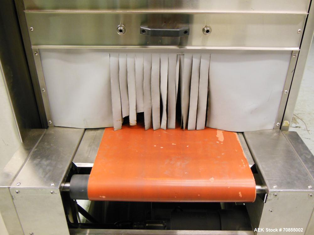 Used API Model DuraTech 2000-S-PH Pharmaceutical Shrink Bundler. Machine is capable of speeds up to 100 bottles/packages per minute (depending on pattern and size). Can handle containers up to 8" (he...