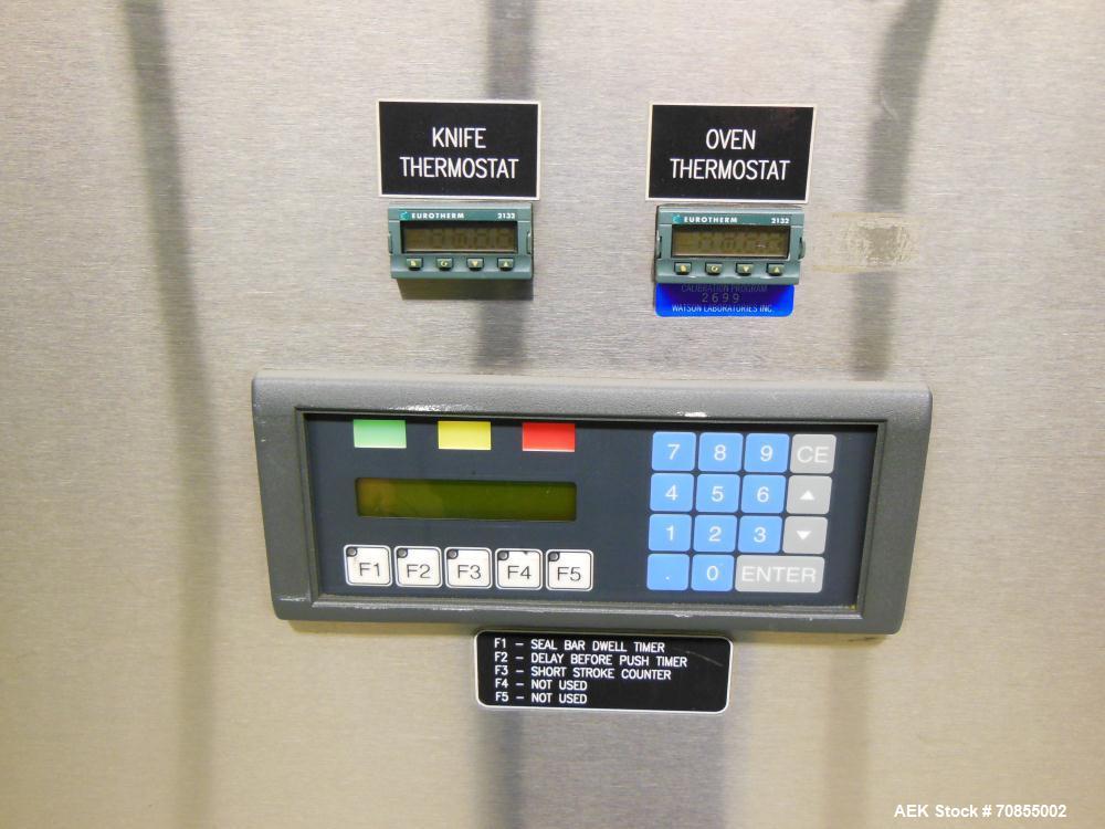 Used API Model DuraTech 2000-S-PH Pharmaceutical Shrink Bundler. Machine is capable of speeds up to 100 bottles/packages per minute (depending on pattern and size). Can handle containers up to 8" (he...