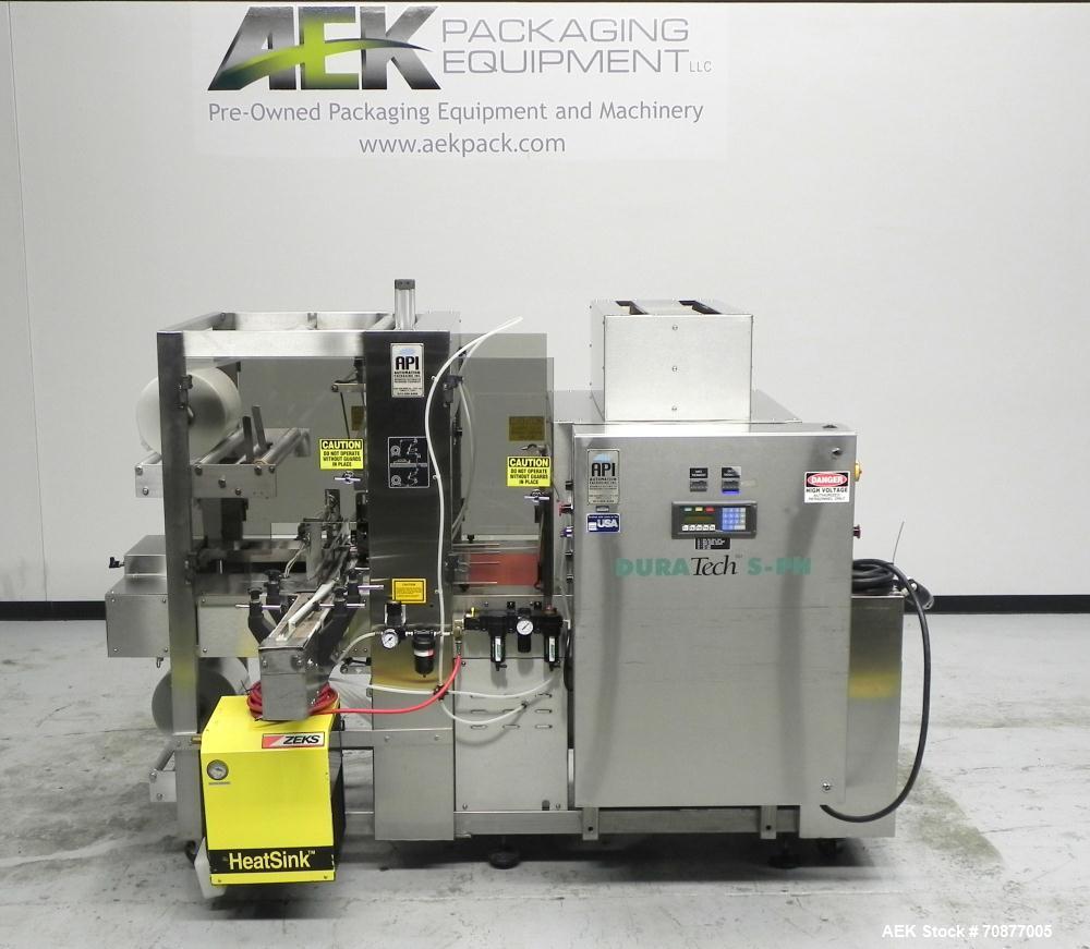 Used API (Lantech) Model DuraTech 2000-S-PH Pharmaceutical Shrink Bundler. Machine is capable of speeds up to 100 bottles/packages per minute (depending on pattern and size). Can handle containers up...