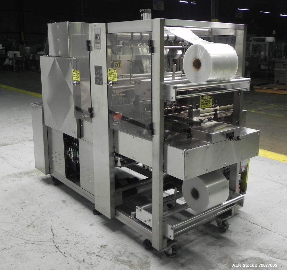 Used API (Lantech) Model DuraTech 2000-S-PH Pharmaceutical Shrink Bundler. Machine is capable of speeds up to 100 bottles/packages per minute (depending on pattern and size). Can handle containers up...