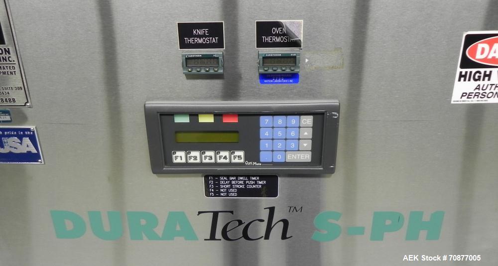 Used API (Lantech) Model DuraTech 2000-S-PH Pharmaceutical Shrink Bundler. Machine is capable of speeds up to 100 bottles/packages per minute (depending on pattern and size). Can handle containers up...
