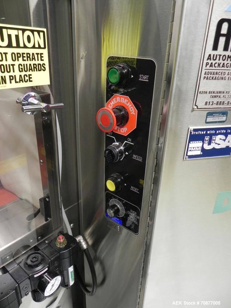 Used API (Lantech) Model DuraTech 2000-S-PH Pharmaceutical Shrink Bundler. Machine is capable of speeds up to 100 bottles/packages per minute (depending on pattern and size). Can handle containers up...