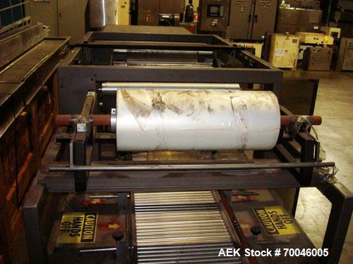 Used American Packaging Machinery (APM) Automatic Inline Shrink Bundler, Series MIF. Designed for trayed products. Capable of speeds up to 45 trays per minute. Intermittent motion unit with integrate...