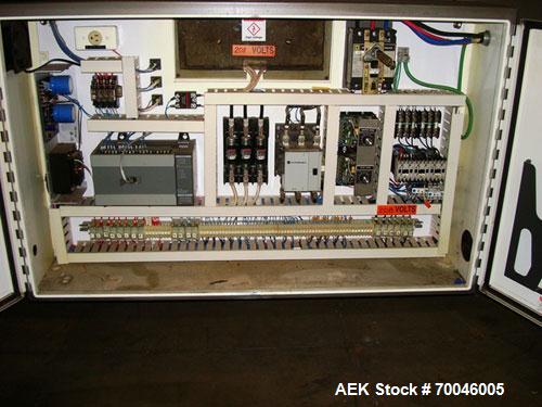 Used American Packaging Machinery (APM) Automatic Inline Shrink Bundler, Series MIF. Designed for trayed products. Capable of speeds up to 45 trays per minute. Intermittent motion unit with integrate...