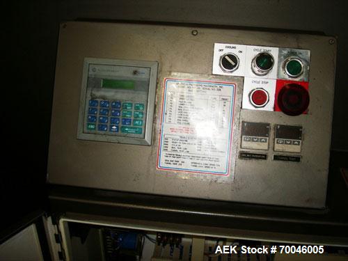 Used American Packaging Machinery (APM) Automatic Inline Shrink Bundler, Series MIF. Designed for trayed products. Capable of speeds up to 45 trays per minute. Intermittent motion unit with integrate...
