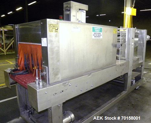 Used Arpac Model 108-28SS Automatic Right Angle Stainless Steel Shrink Bundler. Capable of speeds up to 30 bundles per minute. Package size range: height up to 10", width or across machine up to 28",...