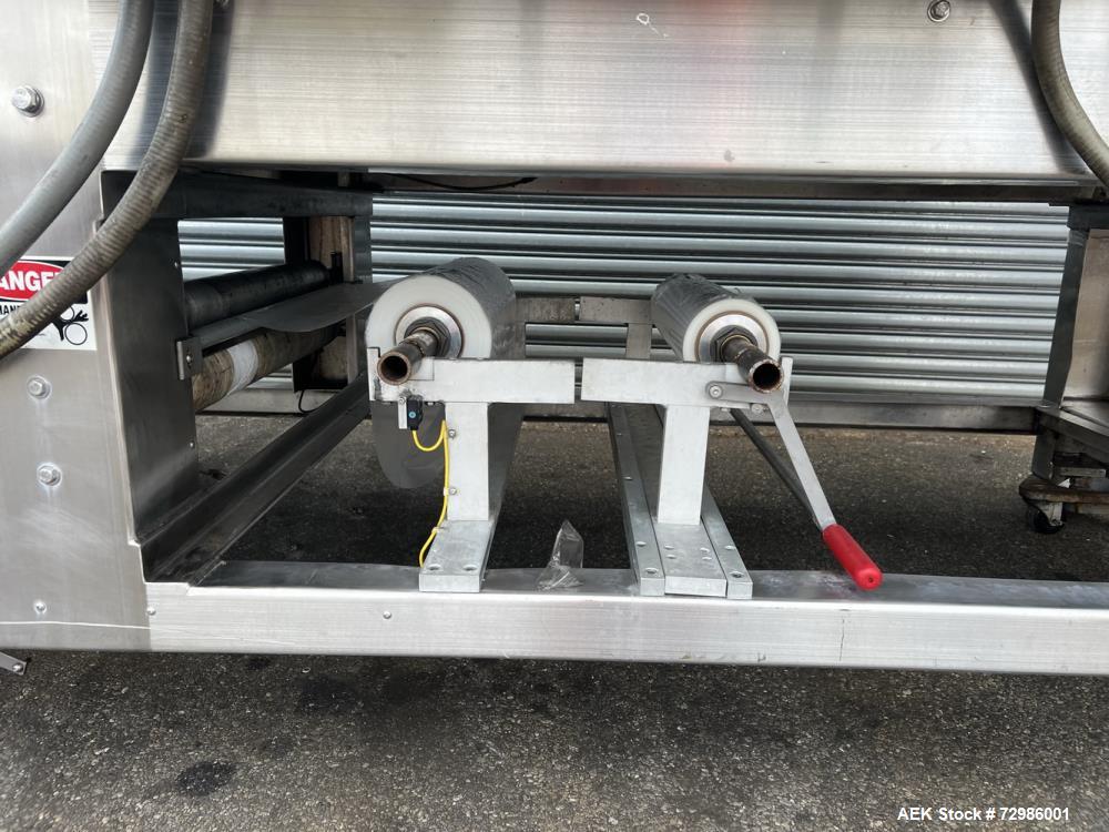 Used Arpac Model 112-SS-24 Automatic Stainless Steel Inline Shrink Bundler. Capable of speeds from 5 to 25 bundles per minute (depending on application). Unit has a 28" wide seal jaw. Handles film up...