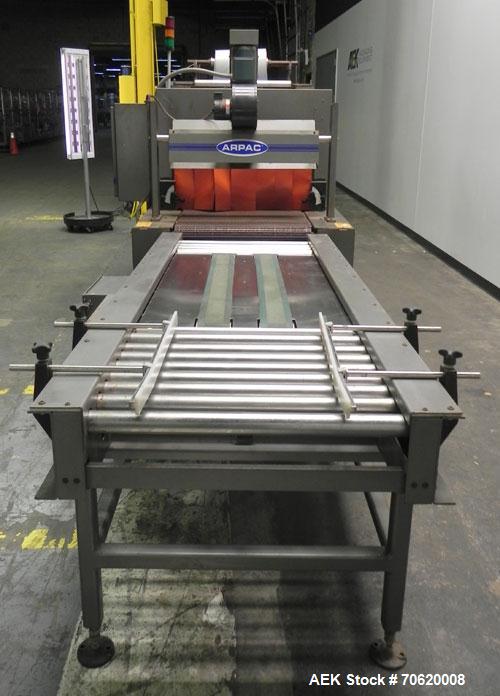 Used Arpac Model 25TW-28 Automatic Shrink Bundler. Capable of speeds up to 25 trays per minute. Product size range: (Width) 6" to 18" (Length) 7" to 18" (Height) 4" to 10". Has a Maximum film width: ...