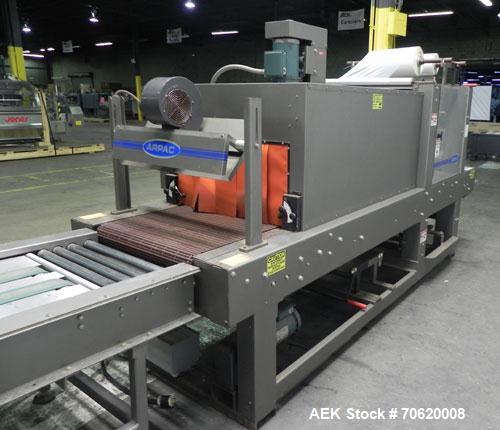 Used Arpac Model 25TW-28 Automatic Shrink Bundler. Capable of speeds up to 25 trays per minute. Product size range: (Width) 6" to 18" (Length) 7" to 18" (Height) 4" to 10". Has a Maximum film width: ...