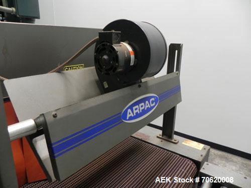 Used Arpac Model 25TW-28 Automatic Shrink Bundler. Capable of speeds up to 25 trays per minute. Product size range: (Width) 6" to 18" (Length) 7" to 18" (Height) 4" to 10". Has a Maximum film width: ...